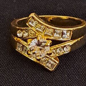 Gold Filled Ring with Round and Princess Shaped Zirconia, Size 6